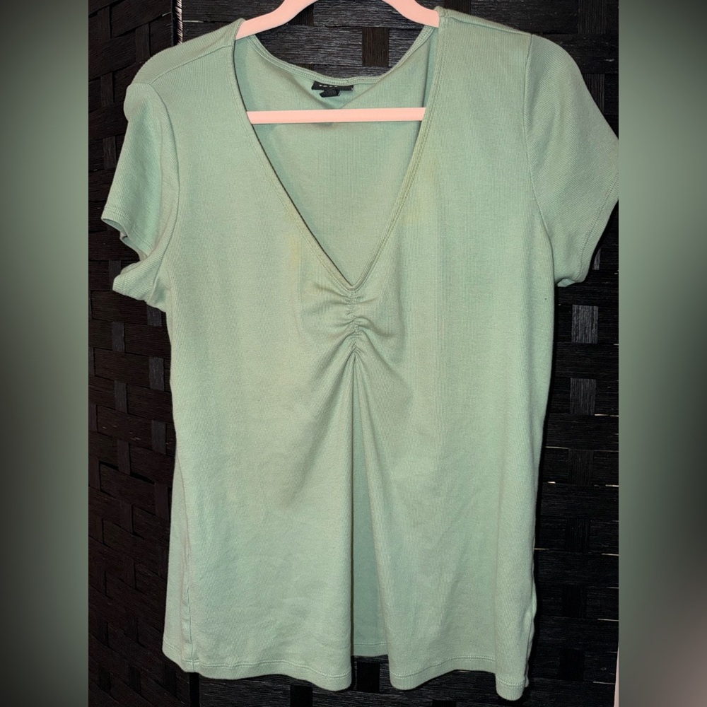 Torrid Light Green Ruched V-Neck Tee